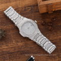 Stylish Men's Fashion Jewelry Watch Set 3 PCS Quartz Watches with Rhinestone Bracelet Necklace Punk Silver Wristwatch Set + Box